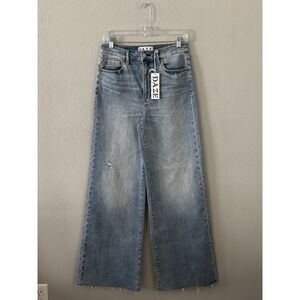 Daze Wide Leg Jeans With Fringe Women's 27 Cotton Blend Light Wash Blue NWT